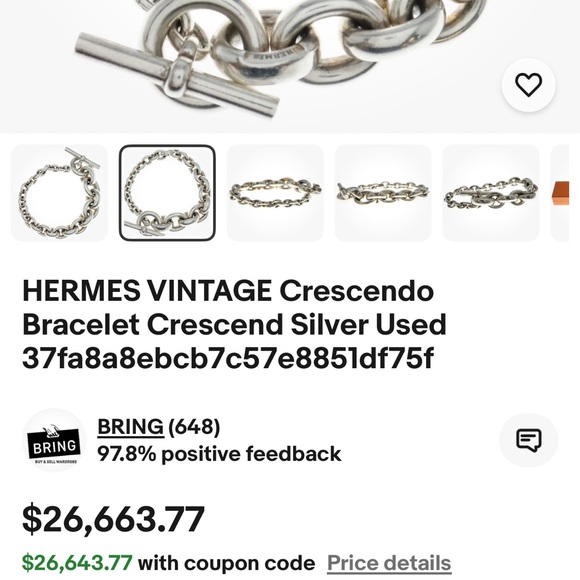 AUTHENTIC VINTAGE Hermes Chaîne d’Ancre Crescendo TGM bracelet Crescend 💎 Rare! - Picture 11 of 13